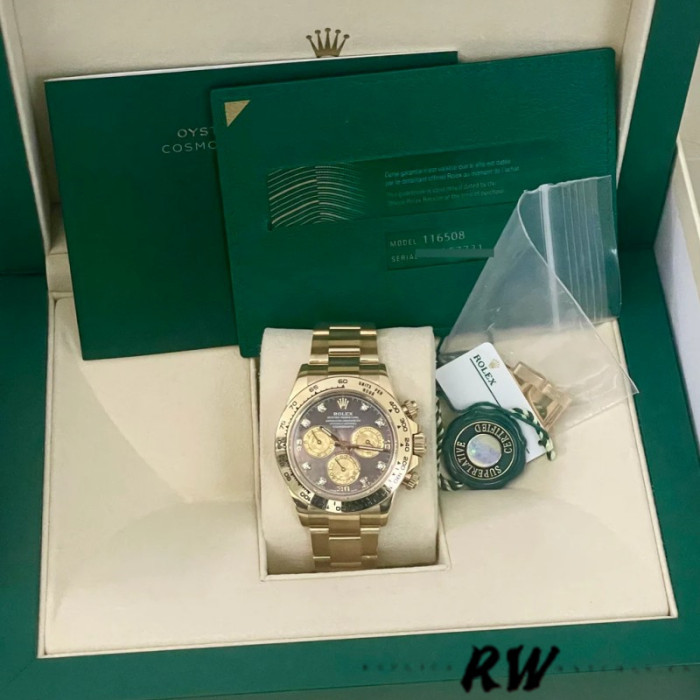 Rolex Daytona 116508 Yellow Gold Black Mother Of Pearl Dial 40MM Mens Replica Watch