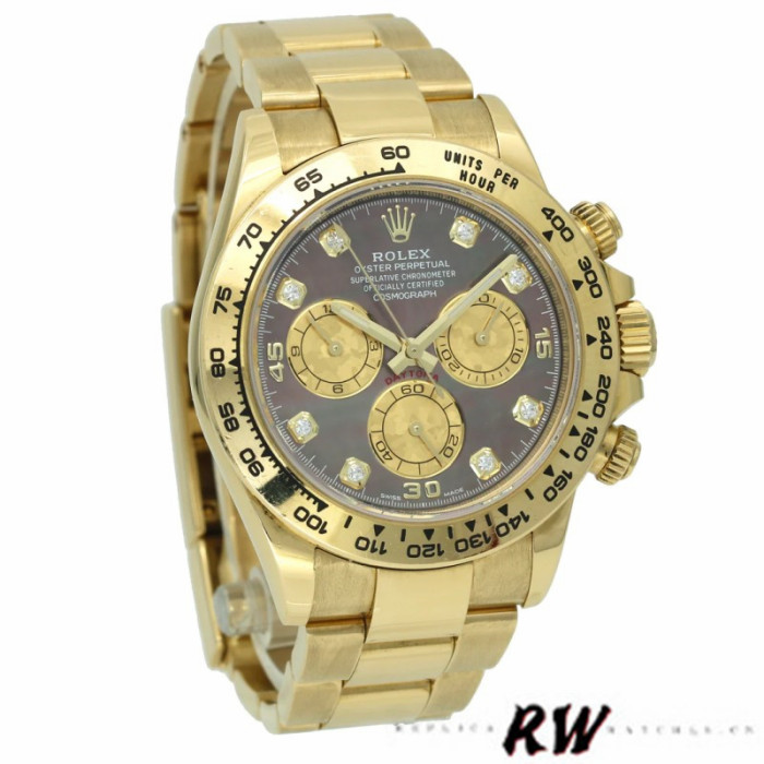 Rolex Daytona 116508 Yellow Gold Black Mother Of Pearl Dial 40MM Mens Replica Watch