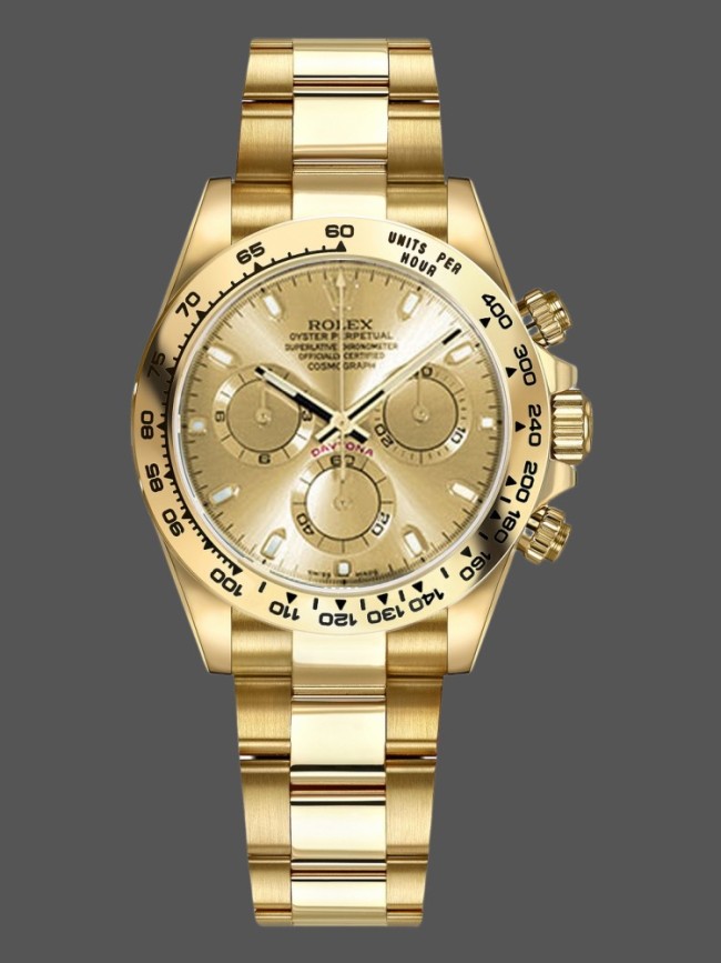 Rolex Daytona 116508 Yellow Gold Champagne Index Dial 40MM Mens Replica Watch