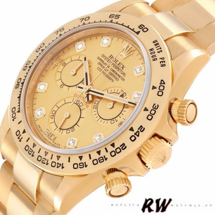 Rolex Daytona 116508 Yellow Gold Champagne Diamond Dial 40MM Mens Replica Watch