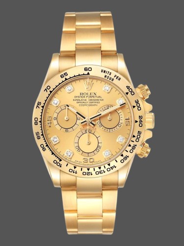 Rolex Daytona 116508 Yellow Gold Champagne Diamond Dial 40MM Mens Replica Watch