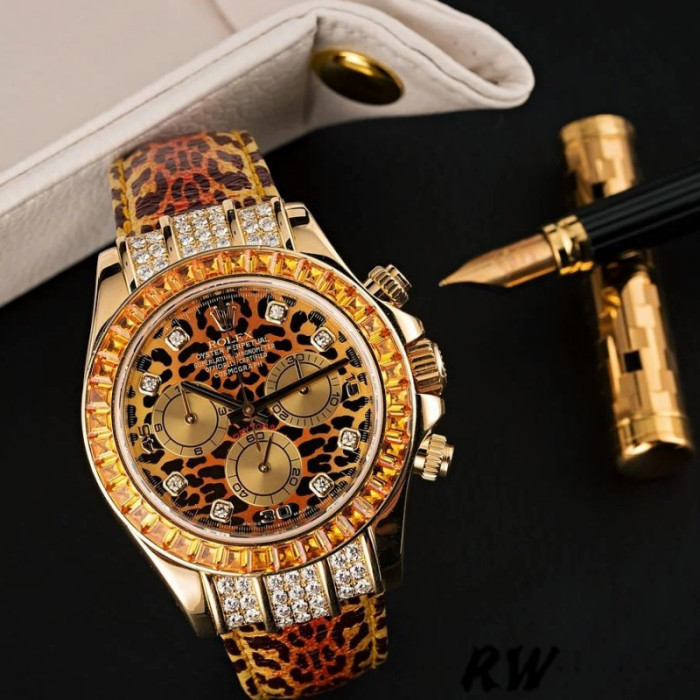 Rolex Daytona 116598 Leopard Orange Diamond Dial 40MM Mens Replica Watch