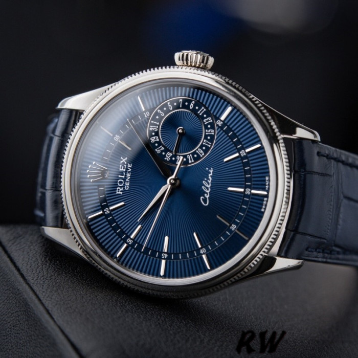 Rolex Cellini Date 50519 Blue Dial Blue Leather Strap 39MM Mens Replica Watch
