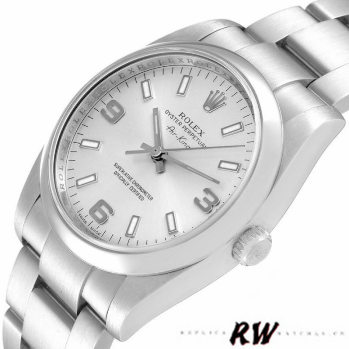 Rolex Oyster Perpetual Air-King 114200 Silver Arabic Dial 34mm Unisex Replica watch