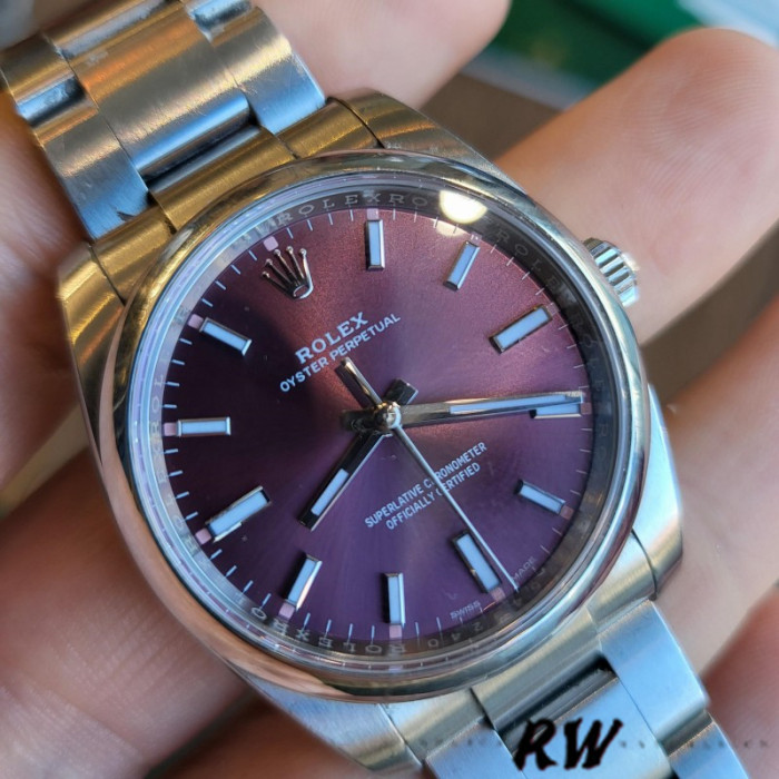 Rolex Oyster Perpetual Air-King 114200 Grape Red Index Dial 34mm Unisex Replica watch