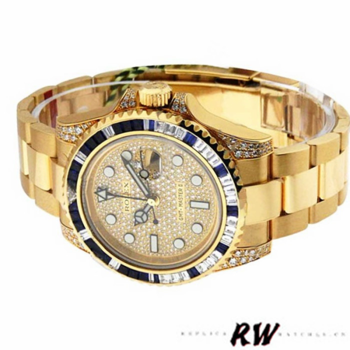 Rolex GMT-Master II 116758 Yellow Gold Pave Dial 40mm Mens Replica Watch