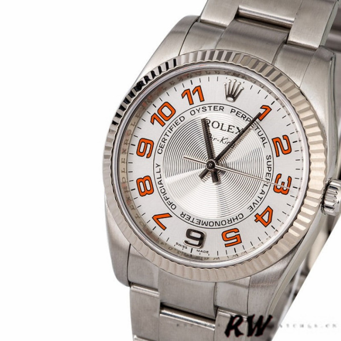 Rolex Oyster Perpetual Air-King 114234 Silver Orange Arabic Dial 34mm Unisex Replica Watch