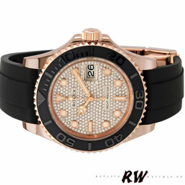 Rolex Yacht-Master II 126655 Diamond Pave Dial Rose Gold 40mm Mens Replica Watch