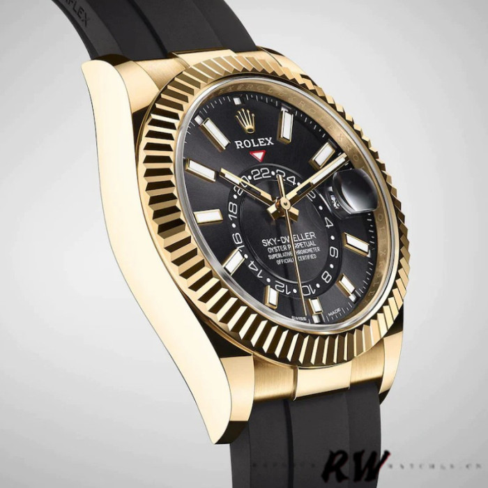 Rolex Sky Dweller 326238 Yellow Gold Black Dial 42mm Mens Replica Watch