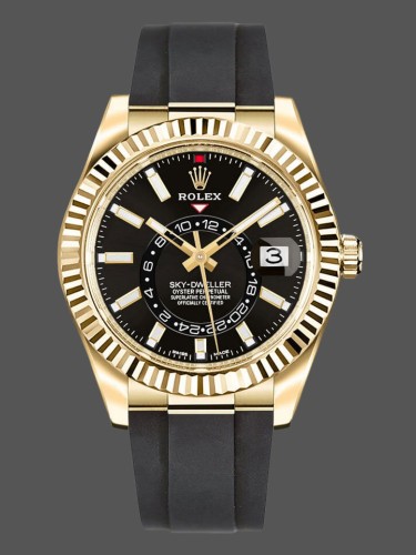 Rolex Sky Dweller 326238 Yellow Gold Black Dial 42mm Mens Replica Watch