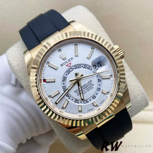 Rolex Sky Dweller 326238 Yellow Gold White Dial 42mm Mens Replica Watch