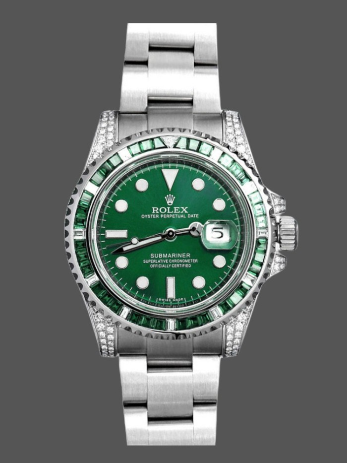 Rolex Submariner Date 116610LN Custom Diamond Stainless Steel Green Dial 40MM Mens Replica Watch