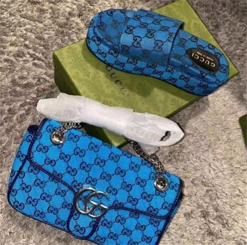 Blue Gucci Slides with Bag Set