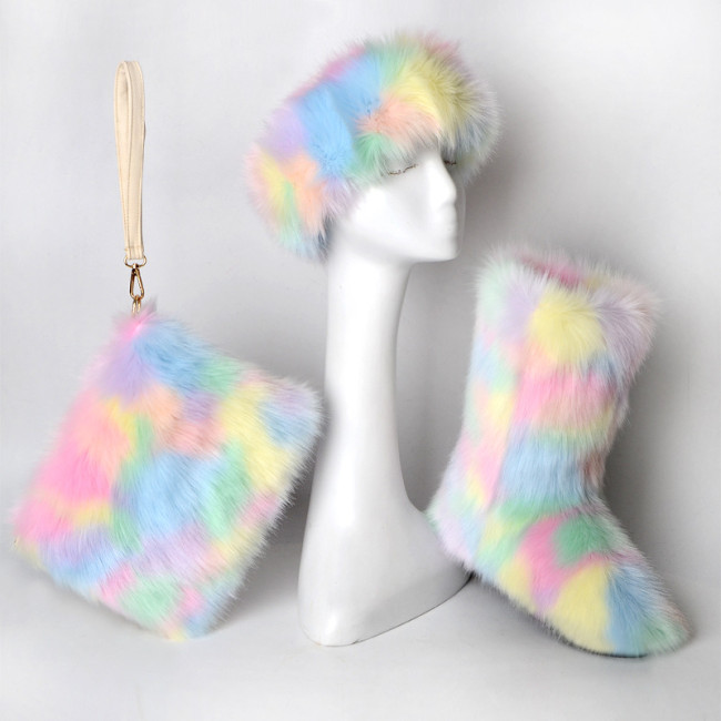 Furry 3 pcs Boots Hat Bag Set #NO