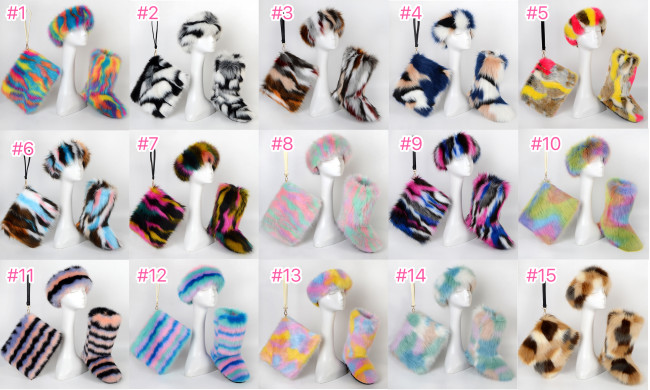 Furry 3 pcs Boots Hat Bag Set #NO
