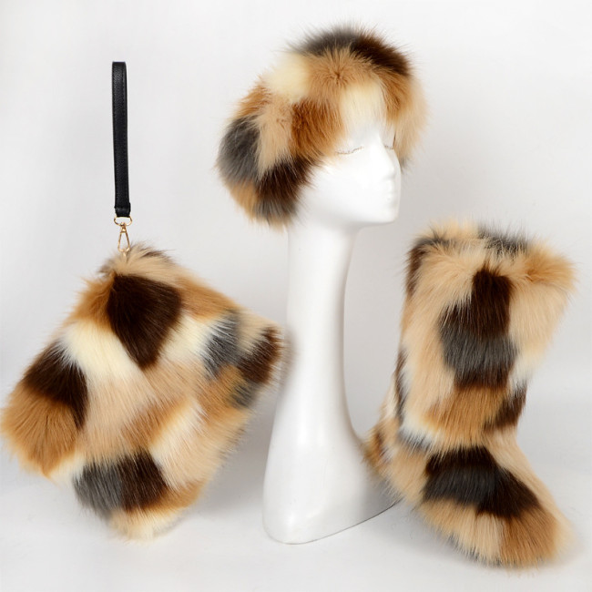 Furry 3 pcs Boots Hat Bag Set #NO