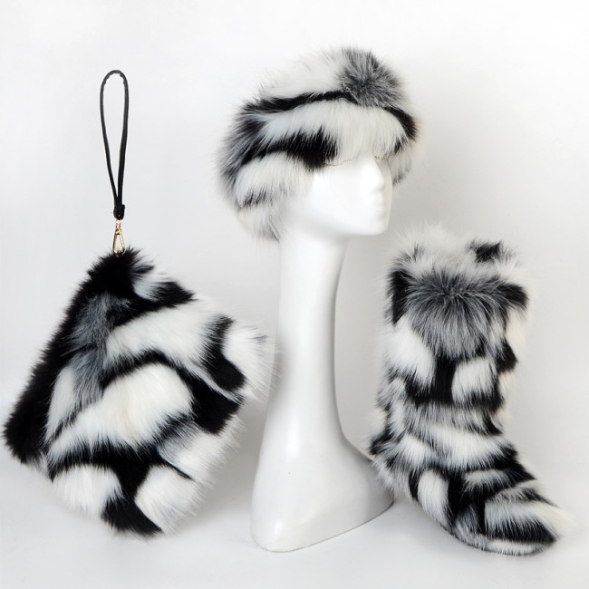 Furry 3 pcs Boots Hat Bag Set #NO