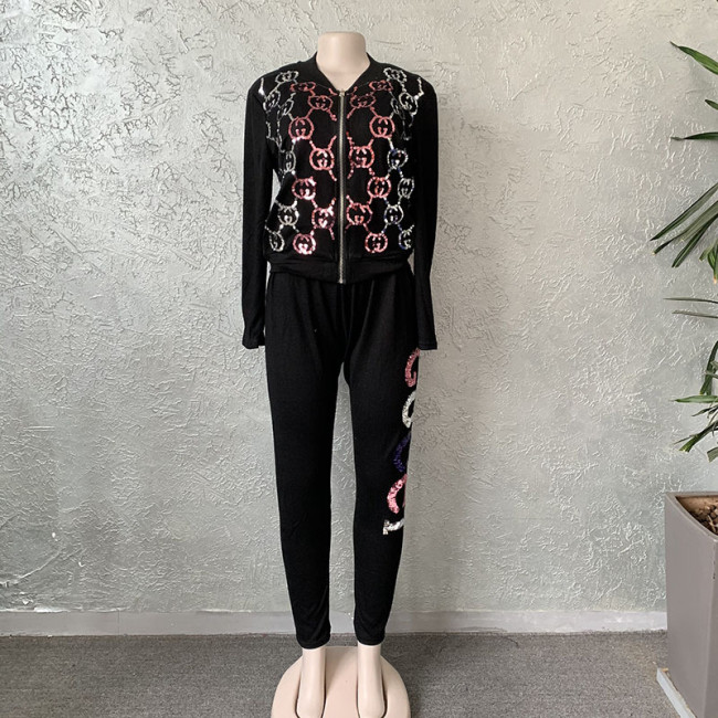 Women Sequin Tracksuit Set #GUI