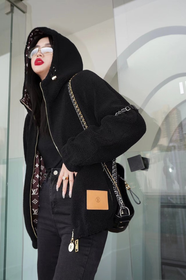 Fashion Reversible Furry Hooded Jacket with Tag #LOV