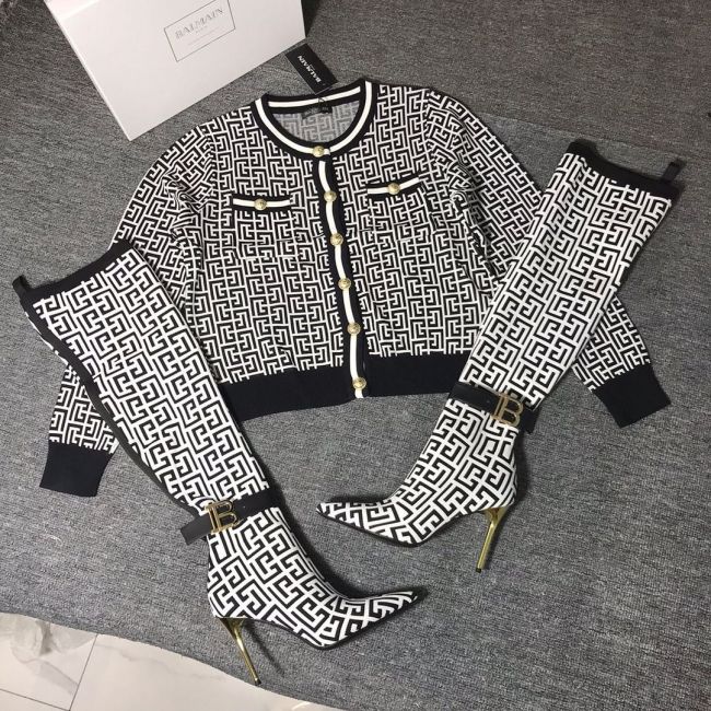  Balmain Boots with Coat Set 