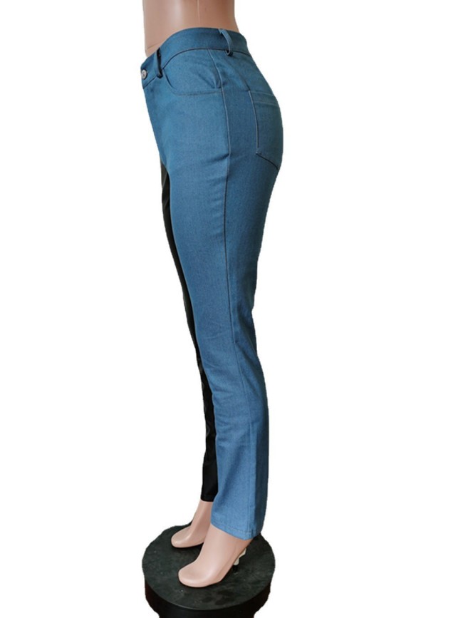Women Fashion PU Jean Pants