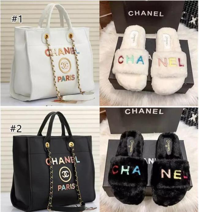 1 Set Fashion Plush Slipper & Tote Bag Set #CHN