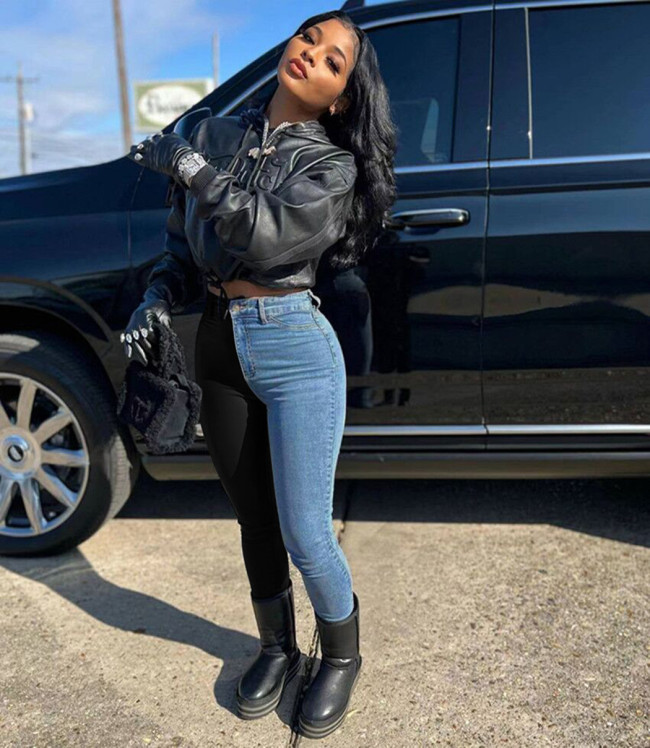 Women Fashion PU Jean Pants