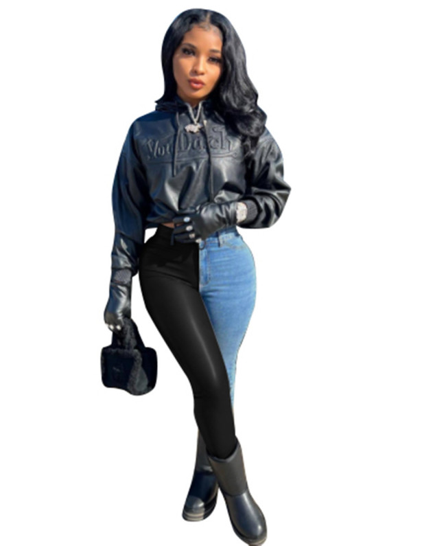 Women Fashion PU Jean Pants