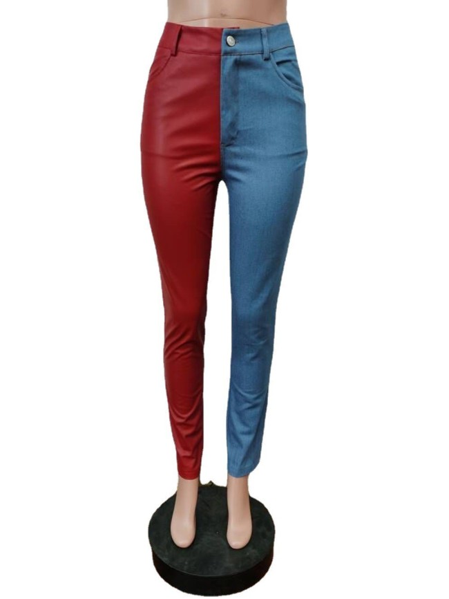 Women Fashion PU Jean Pants