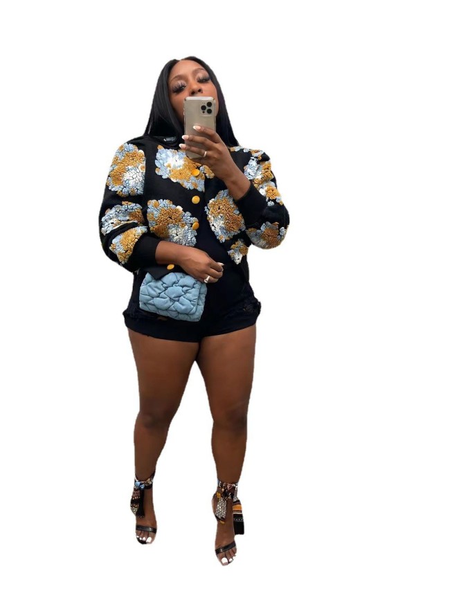 Women Fashion Floral Jacket Coat