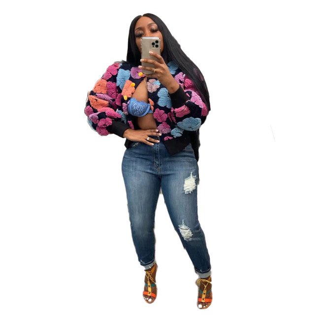 Women Fashion Floral Jacket Coat