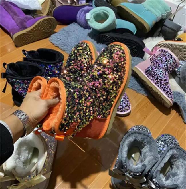 1 Pair Sequin Snow Boots with Box for Women Size:4-12 #UG