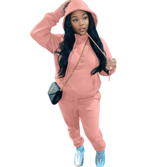 Women Plain Fleece Hoodie Set #NOO