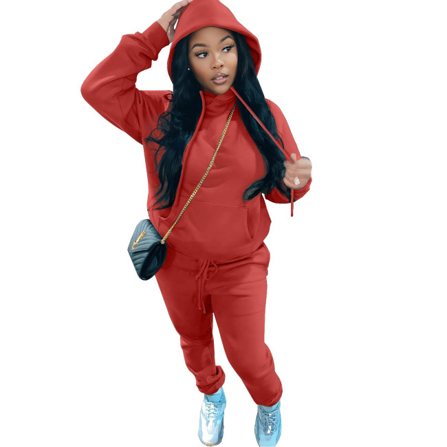 Women Plain Fleece Hoodie Set #NOO