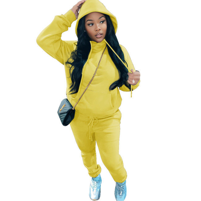 Women Plain Fleece Hoodie Set #NOO