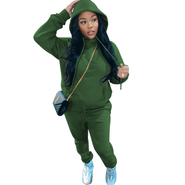 Women Plain Fleece Hoodie Set #NOO