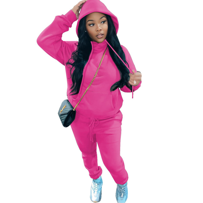 Women Plain Fleece Hoodie Set #NOO