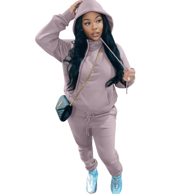 Women Plain Fleece Hoodie Set #NOO