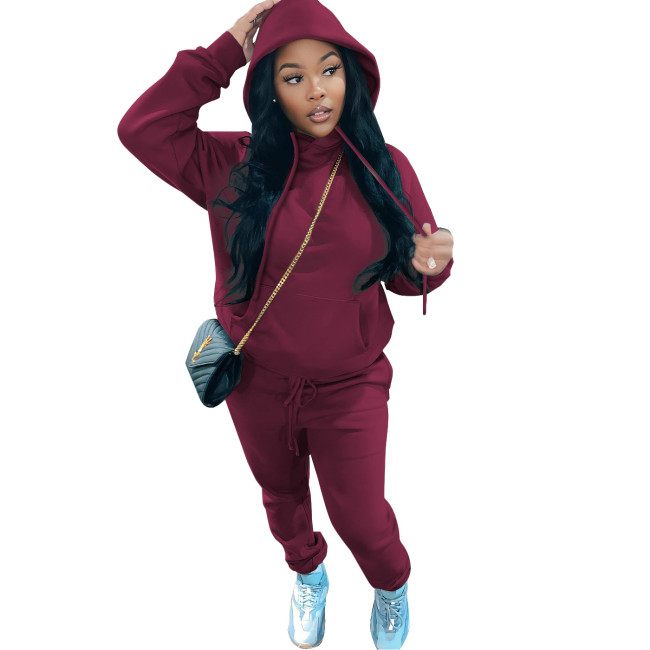 Women Plain Fleece Hoodie Set #NOO