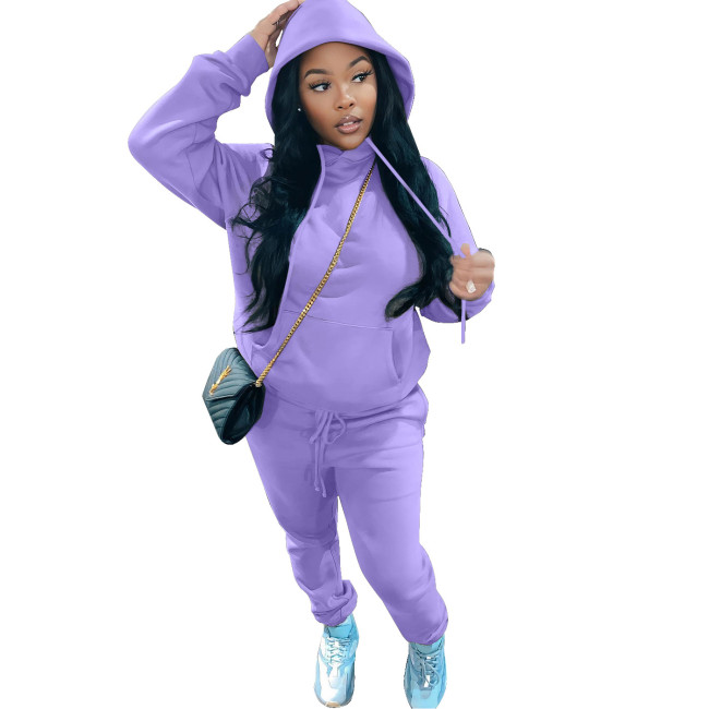 Women Plain Fleece Hoodie Set #NOO