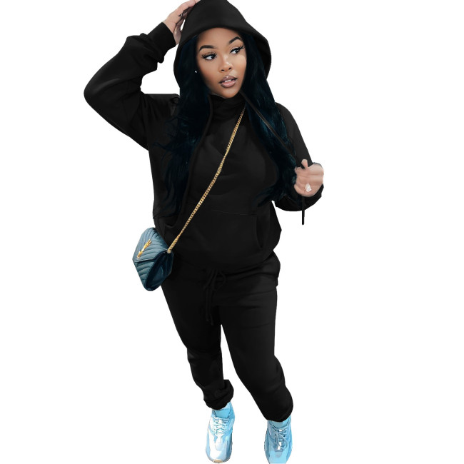 Women Plain Fleece Hoodie Set #NOO