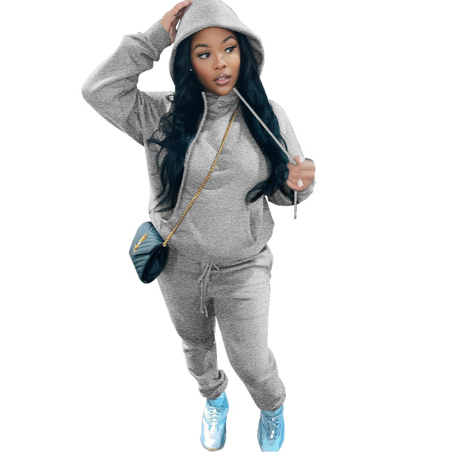 Women Plain Fleece Hoodie Set #NOO