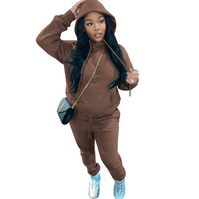 Women Plain Fleece Hoodie Set #NOO
