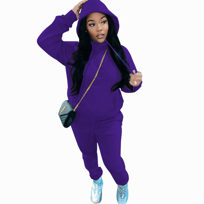Women Plain Fleece Hoodie Set #NOO
