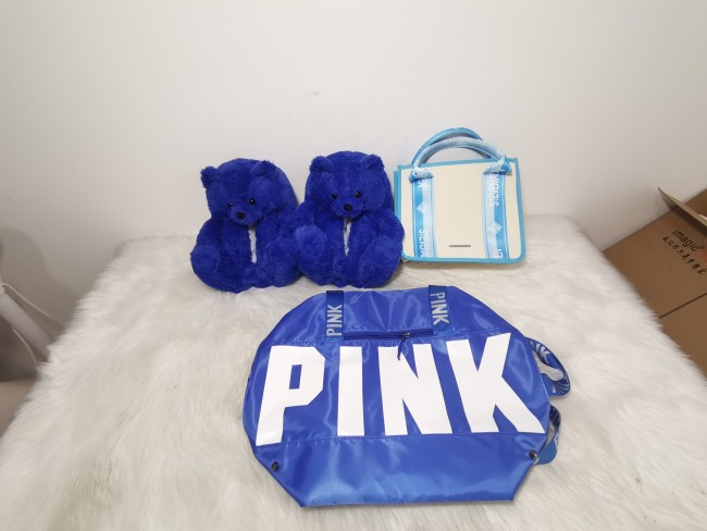 Handbag with Bear Slippers with Pink Bag Set Free Shipping