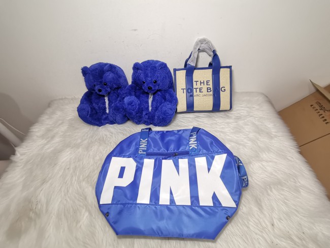Handbag with Bear Slippers with Pink Bag Set Free Shipping