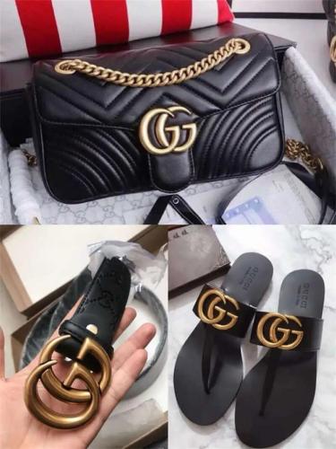 1 set top quality Fashion slipper & bag & belt Free Shipping #GUI 