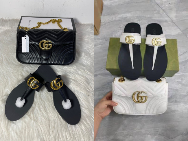 Women Fashion Slides with Bag Set #GUI