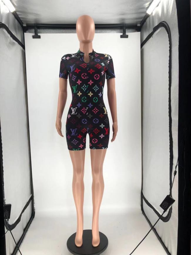 Women Fashion Short Sleeve Jumpsuit Cotton Material #LOV