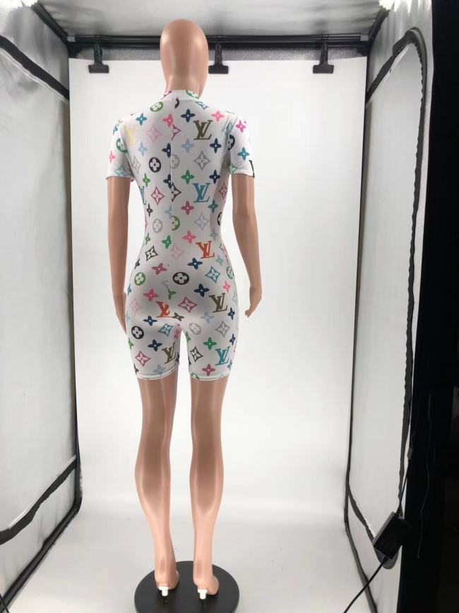 Women Fashion Short Sleeve Jumpsuit Cotton Material #LOV